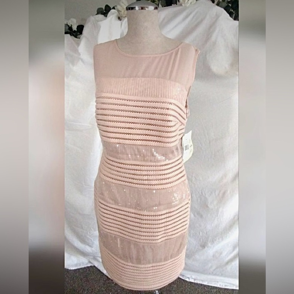Brand New Sangria Cream Shell dress with Cream Sequins and mesh top size 4